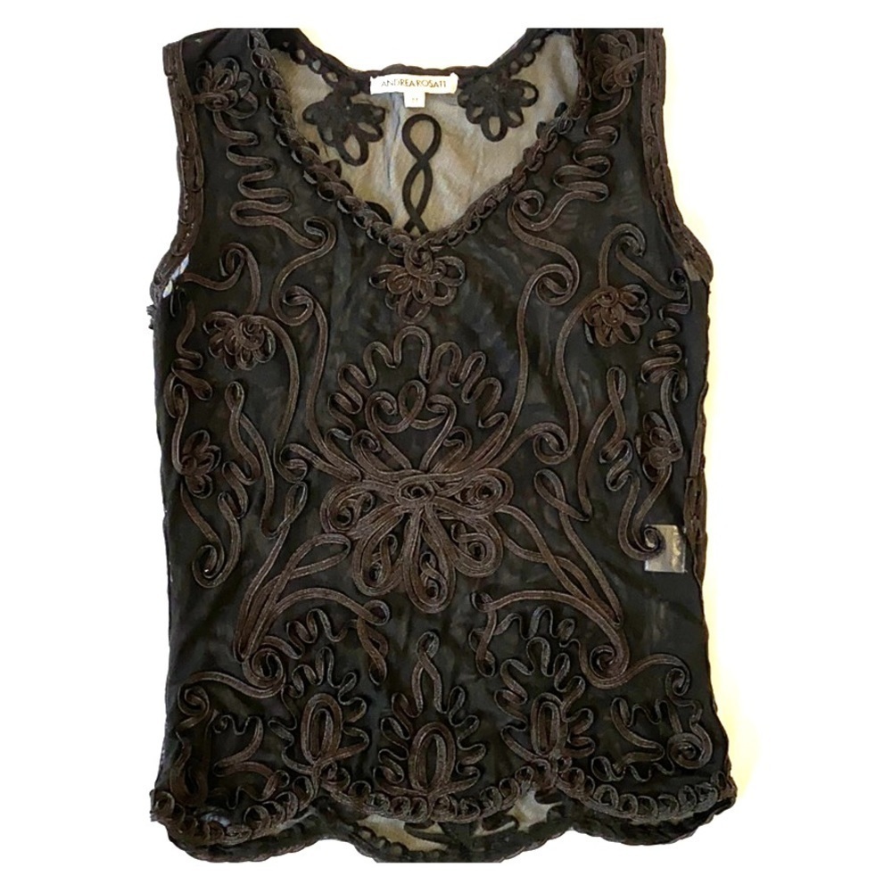 ANDREA Rosati M Sheer Tank Top Ribbon Detail.